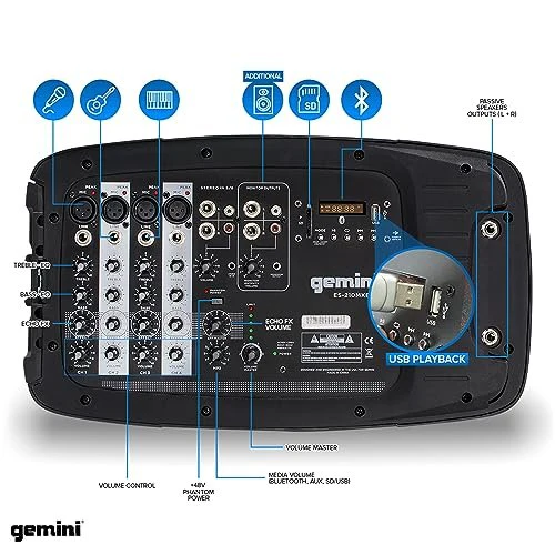 ES-210MXBLU-ST: 150W Portable PA System with Dual 10" Speakers - Image 3