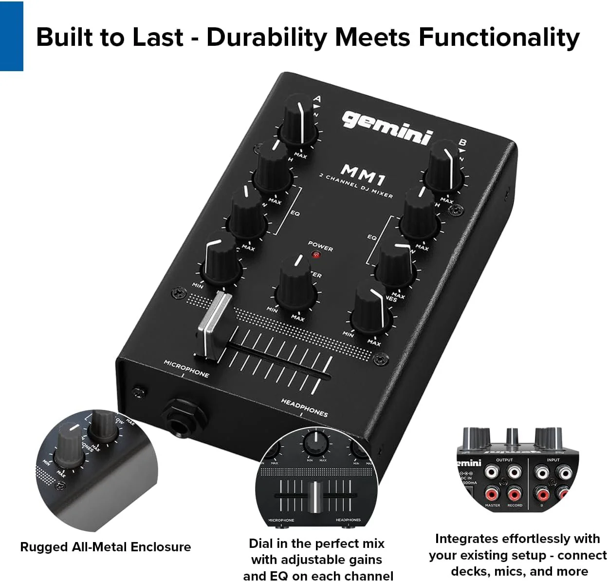 MM1 Professional Metal 2-Channel Pocket DJ Mixer - Portable - Image 4