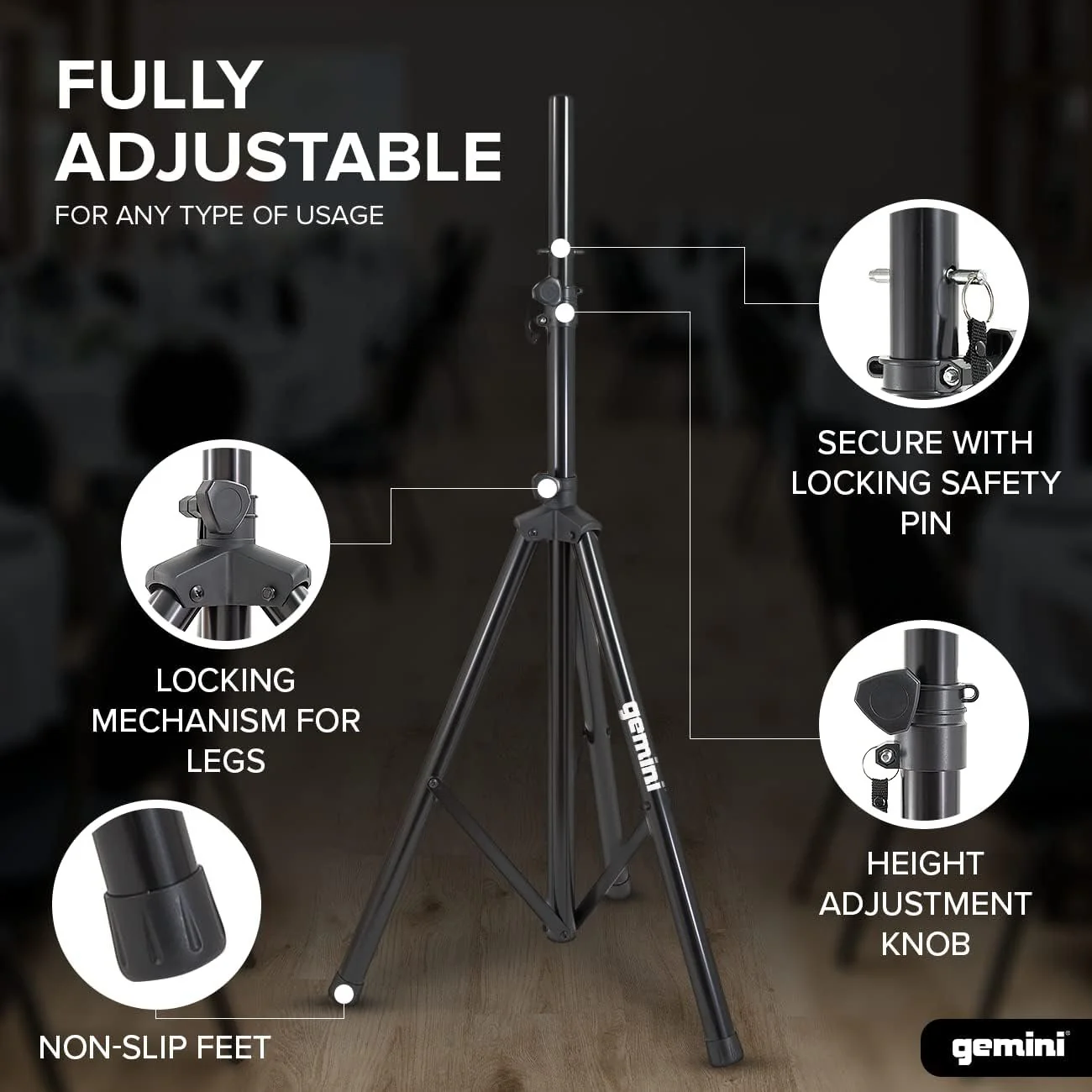 ST-04 Tripod Speaker Stands 2-Pack - Stainless Steel 200lb Capacity - Image 7
